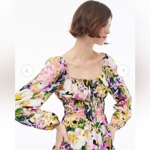 H&M Balloon sleeve smocked midi dress